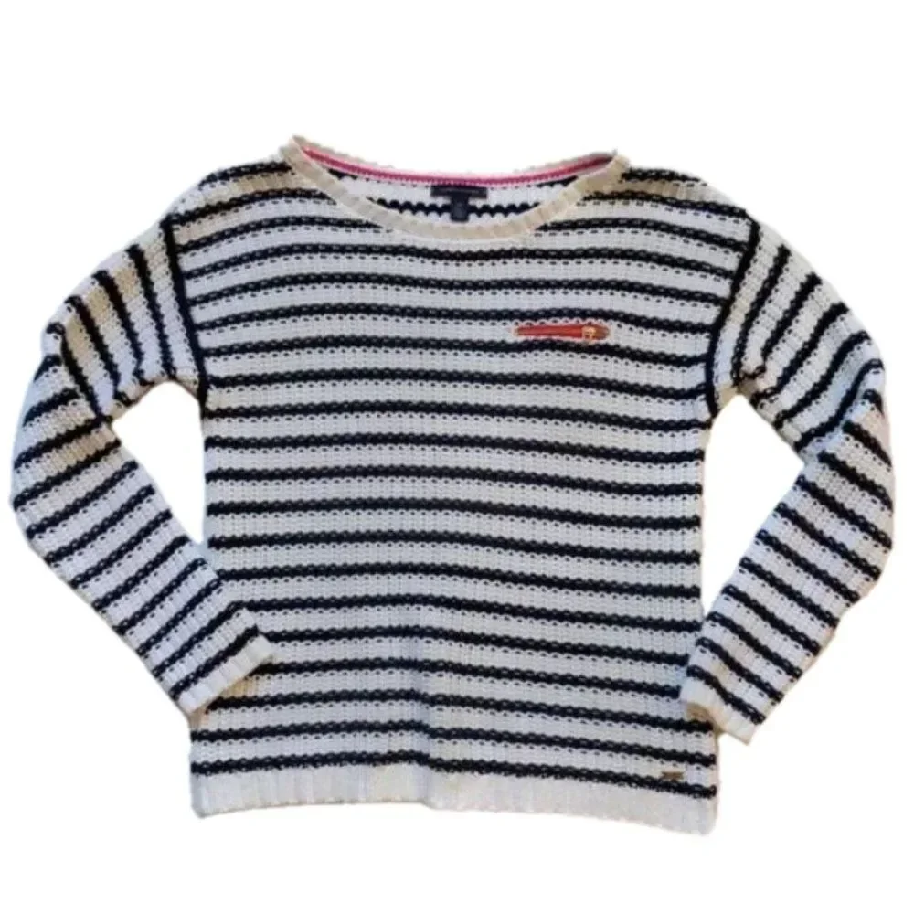 Tommy Hilfiger Chunky Knit Sweater Stripe Crew Preppy Zipper Gold SP